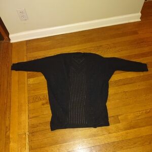 Black Oversized Open Knit Geometric Diamond Pattern Sweater Fits XL 3/4 Sleeve